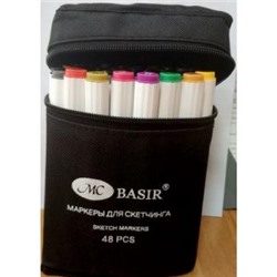 Набор  48 скетч маркеров перманентных в тканевой черной сумке на молнии, трёхгранный корпус МС-5189-48 Basir {Китай}