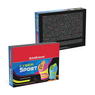 Точилка ErichKrause "Cyber Sport" (50473) 2 отверстия, с контейнером, цвет в ассорт.