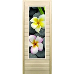 Дверь для бани со стеклом (43*129), "Орхидеи", 170×70см, коробка из осины