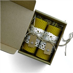 Набор свечей из натурального пчелиного воска с декором белое кружево в коробке 2 шт.