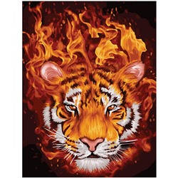 Картина по номерам на холсте "Огненный тигр" 30*40см (КХ3040_53838) ТРИ СОВЫ, с акриловыми красками