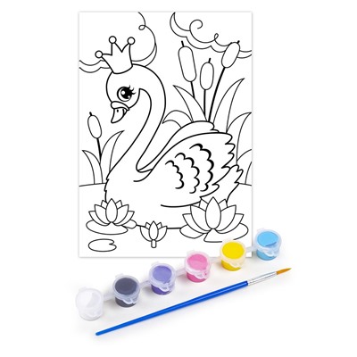 Набор для творчества "Раскраска с блестками. Лебедь" А4 (05232) "Десятое королевство", с акриловыми красками
