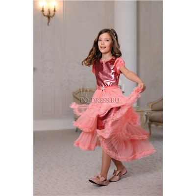 Платье со съемной юбкой арт.Ир-1705, цвет розовый персик/пайетки