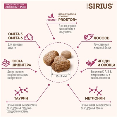 Сухой корм SIRIUS для кошек, лосось/рис, 10 кг