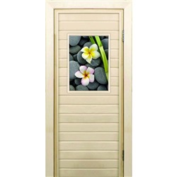 Дверь для бани со стеклом (40*60), "Орхидеи", 170×70см, коробка из осины