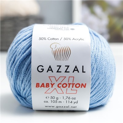 Пряжа "Baby Cotton XL" 50% хлопок, 50% полиакрил 105м/50гр (3423 голубой)