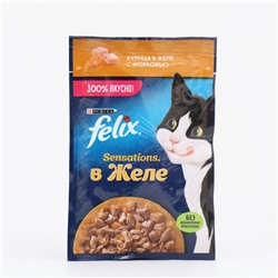 Влажный корм FELIX Sensations для кошек, курица/морковь в желе, пауч, 75 г
