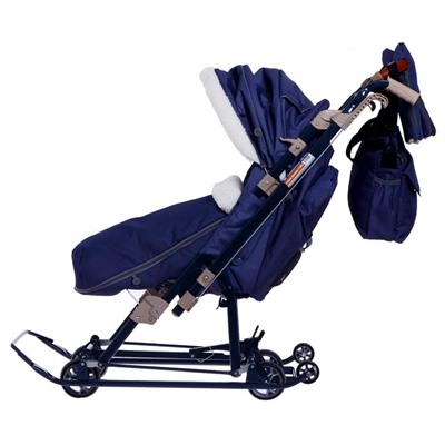 Санки-коляска «Ника детям 7», в елочку, цвет синий