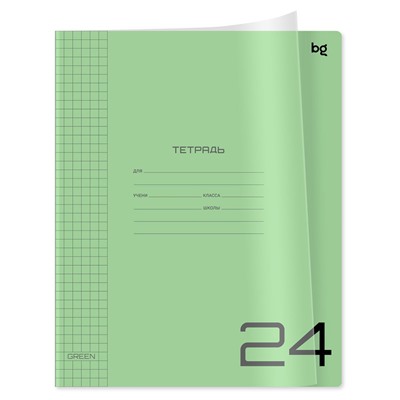 Тетрадь 24л. BG клетка "UniTone. Green" (Т5ск24_пл 12446) пластиковая обложка