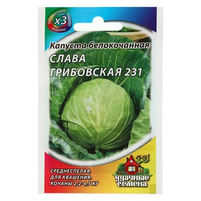 Семена Капуста белокочанная "Слава Грибовская 231", для квашения, 0.1 г  серия ХИТ х3