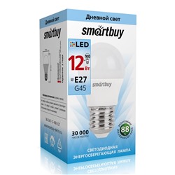 Лампа светодиодная, E27, G45, 12Вт, 4000К "Smartbuy" нейтральный белый свет, шар