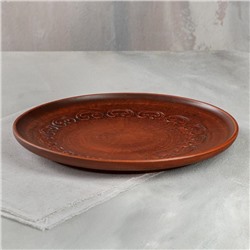 Тарелка "Плоская", с декором, красная глина, 24 см