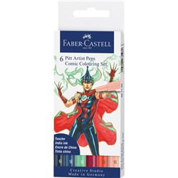 Набор капиллярных ручек Faber-Castell Pitt Artist Pens Comic Colouring Brush 6 штук, в пластиковой упаковке