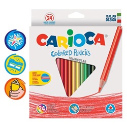 Карандаши 24 цвета Carioca, 3.5 мм, трёхгранные, деревянные, картон, европодвес