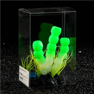 Декор для аквариума "Столбовой коралл" силиконовый, светится в темноте, 9,5 х 12 см, зелёный   71088