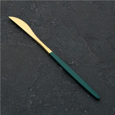 Нож столовый Magistro «Блинк», h=22 см, на подвесе, цвет металла золотой, зелёная ручка