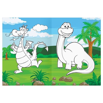 Раскраска ТРИ СОВЫ А4 "Динозавры и драконы" с цветным фоном (РцА4_57744) 16стр.