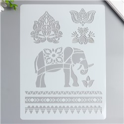 Трафарет пластик "Индийский слон и узоры" 29,7х21 см
