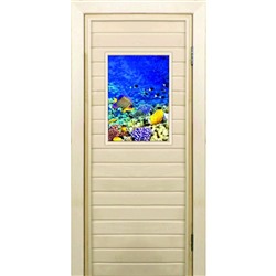 Дверь для бани со стеклом (40*60), "Кораллы-3", 170×70см, коробка из осины