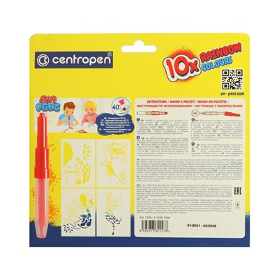 Фломастеры - блопены 10 цветов Centropen 1500/10 AirPens Rainbow Colours