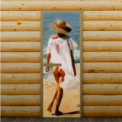 Дверь для бани и сауны "Морской отдых", 190 х 67 см, с фотопечатью 6 мм Добропаровъ