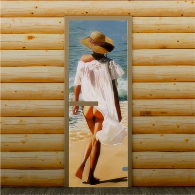 Дверь для бани и сауны "Морской отдых", 190 х 67 см, с фотопечатью 6 мм Добропаровъ