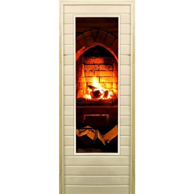 Дверь для бани со стеклом (43*129), "Камин-3", 170×70см, коробка из осины