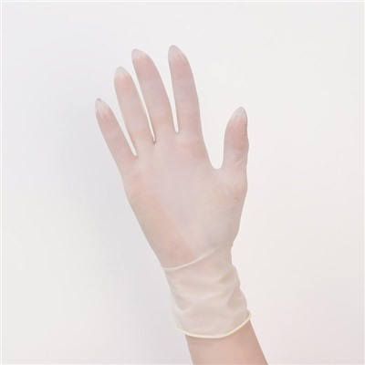 Перчатки хозяйственные латексные неопудренные, размер M, 100 шт/уп, цена за 1 шт, цвет белый