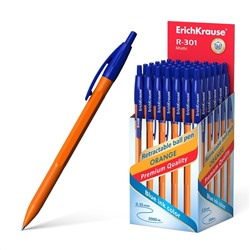Ручка шар. автомат. ErichKrause "R-301 Orange" (38512) синяя, 0.7мм, оранжевый корпус