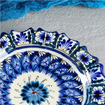 Тарелка Риштанская Керамика "Цветы", синяя, рельефная, 17см