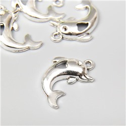 Декор металл для творчества "Дельфин с сердечком" серебро 2,3х1,8 см