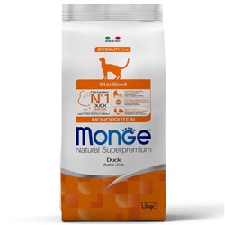 Сухой корм Monge Cat Monoprotein Sterilised Duck для стерилизованных кошек, утка, 1.5 кг