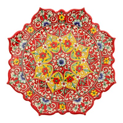 Ляган Риштанская Керамика "Цветы", 31 см, красный микс, рифлённый