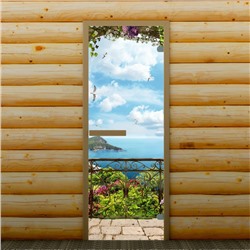 Дверь для бани и сауны "Морской пейзаж", 190 х 67 см, с фотопечатью 6 мм Добропаровъ