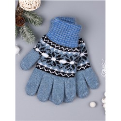 Перчатки вязаные для девочки, снежинки, голубой