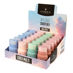 Точилка LOREX "Multi sunset vibes" пласт., с контейнером + Ластик (LXSRMU-SV, 211833) в ассорт.